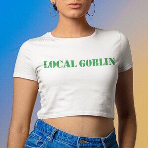 🆕Local Goblin White Fitted Crop Top Tee Shirt